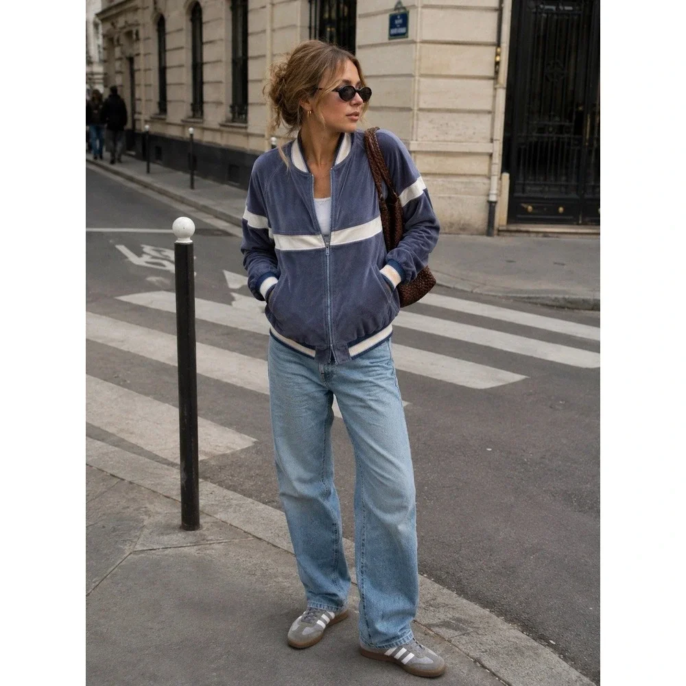 Vintage Christian Dior Track Jacket M Blue Velour Archive 90s Unisex Streetwear